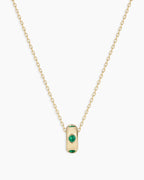 14K Gold Birthstone Halo Charm Necklace || option::14K Solid Gold, Green Agate - May