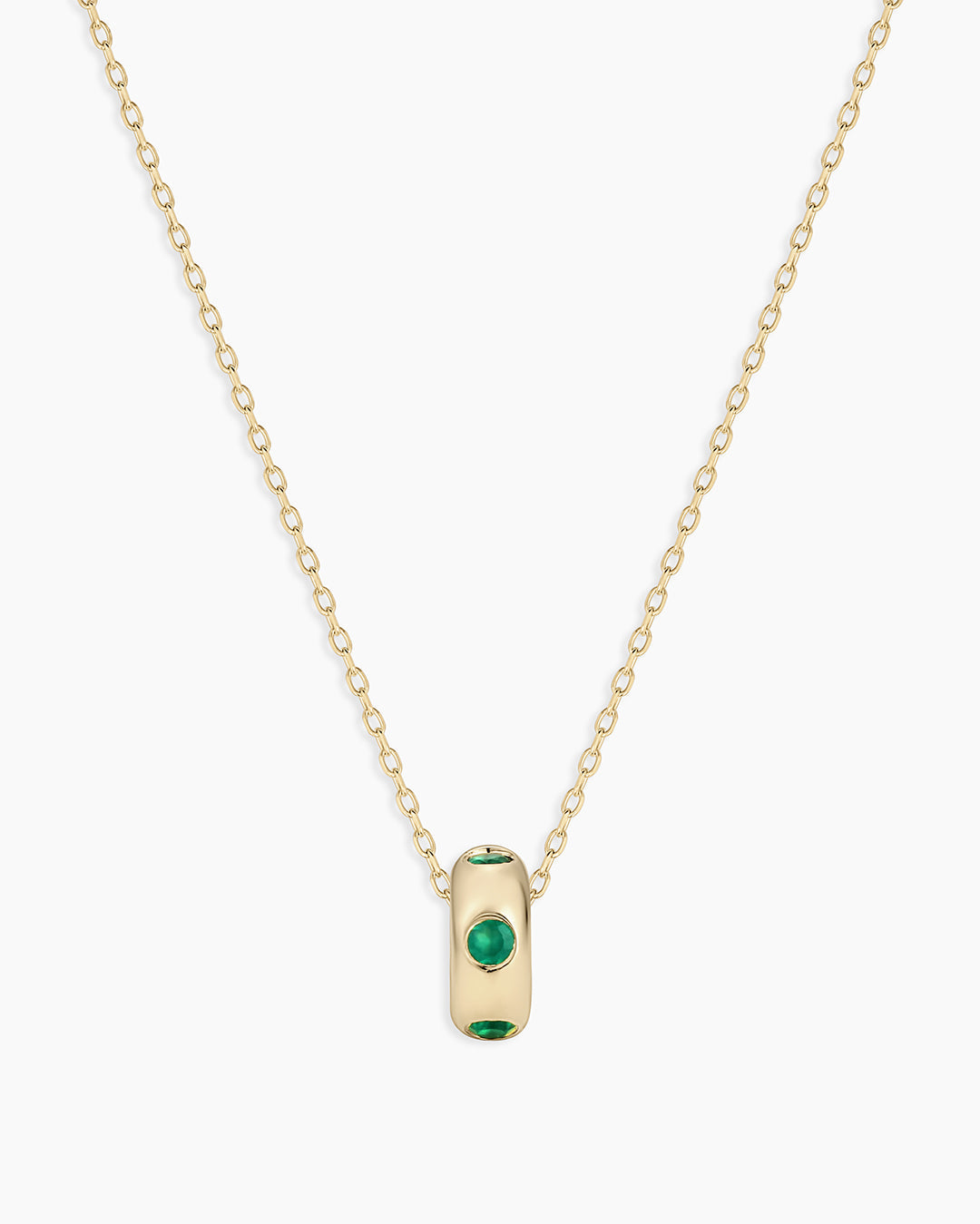 14K Gold Birthstone Halo Charm Necklace || option::14K Solid Gold, Green Agate - May