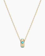 14K Gold Birthstone Halo Charm Necklace || option::14K Solid Gold, Turquoise - December