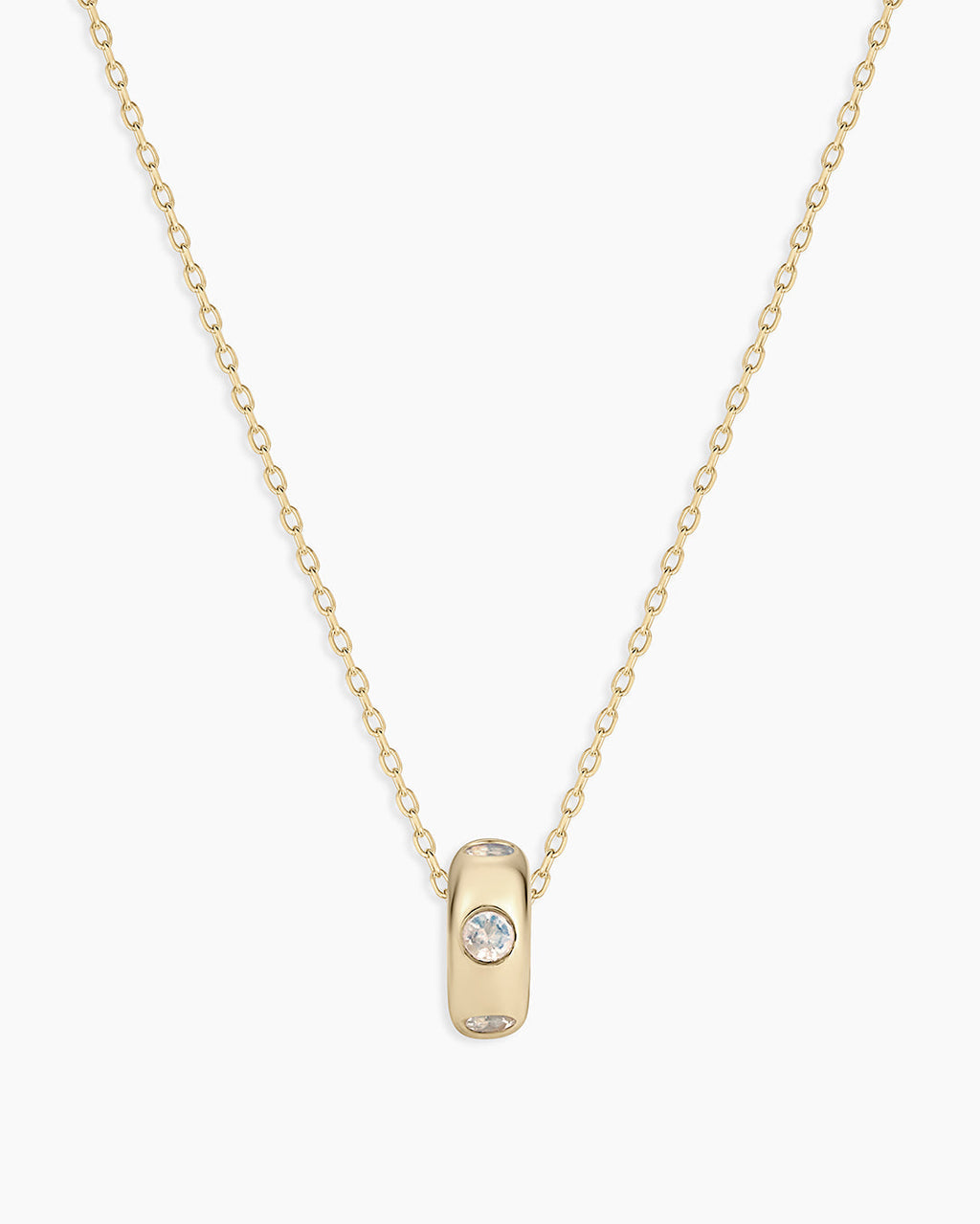 14K Gold Birthstone Halo Charm Necklace || option::14K Solid Gold, Moonstone - June