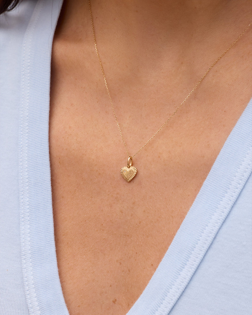 14K Gold Milestone Heart Charm Necklace || option::14K Solid Gold