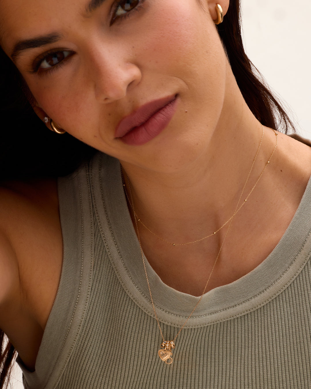 14K Gold Milestone Heart Charm Necklace || option::14K Solid Gold