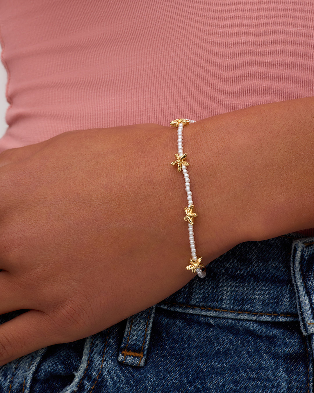 Starfish Pearl Bracelet || option::18K Gold Plated