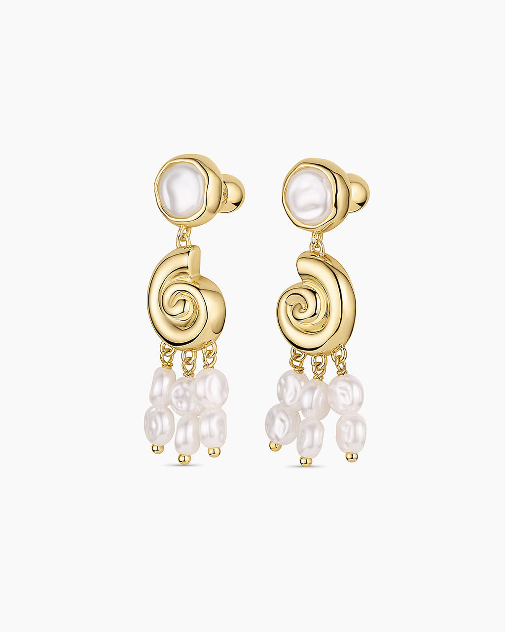 Reese Pearl Nautilus Earrings || option::18K Gold Plated