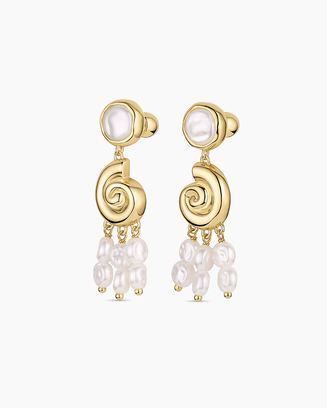 Reese Pearl Nautilus Earrings || option::18K Gold Plated