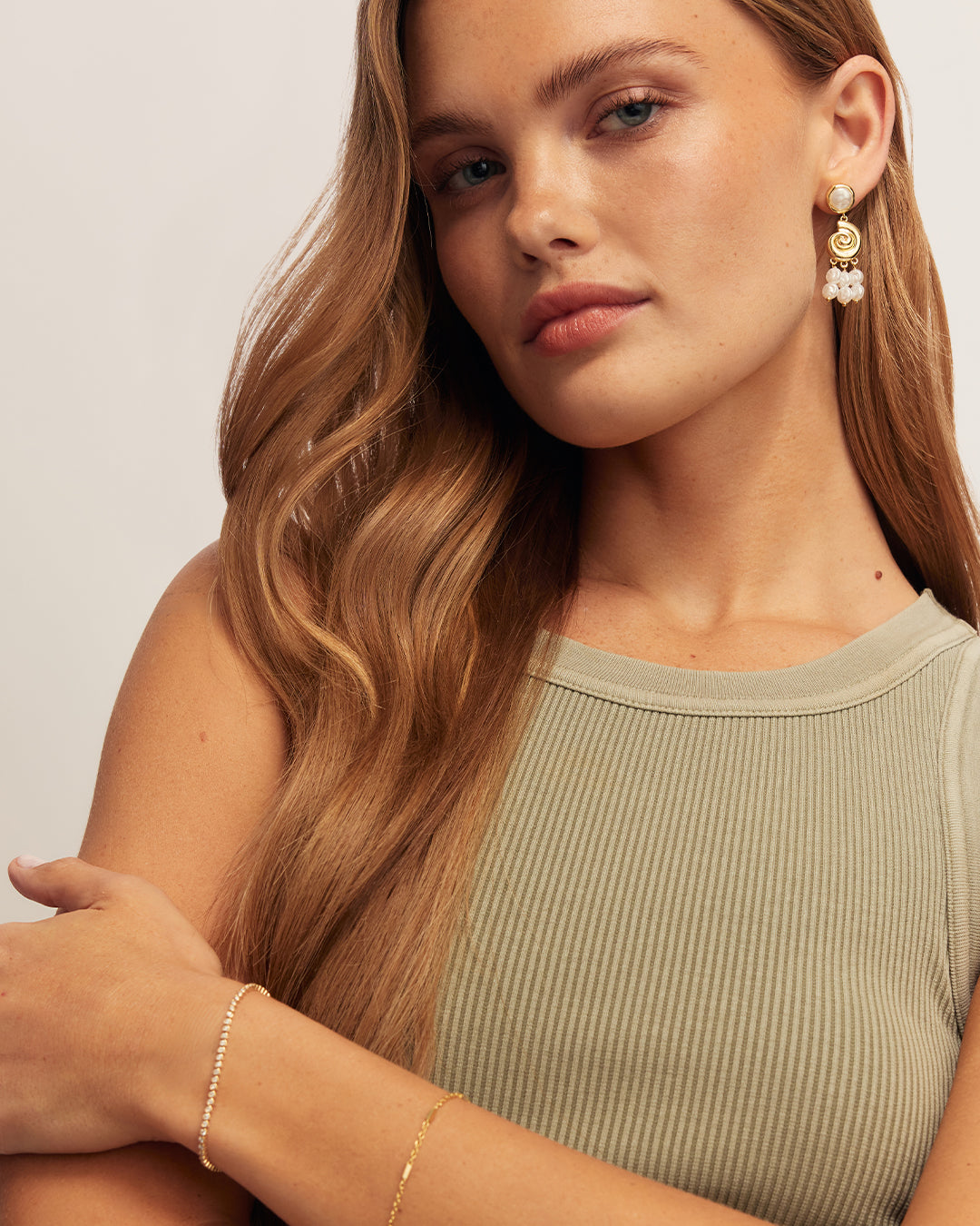 Reese Pearl Nautilus Earrings || option::18K Gold Plated