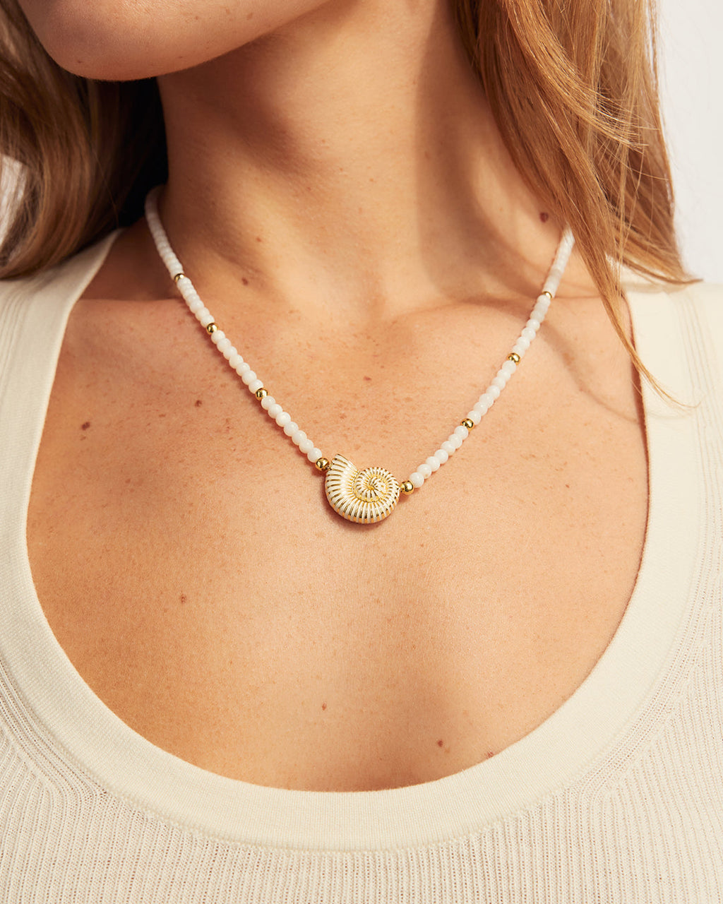 Nautilus Mother of Pearl Necklace || option::18K Gold Plated