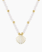 Scallop Pearl Necklace || option::18K Gold Plated