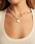 Scallop Pearl Necklace || option::18K Gold Plated