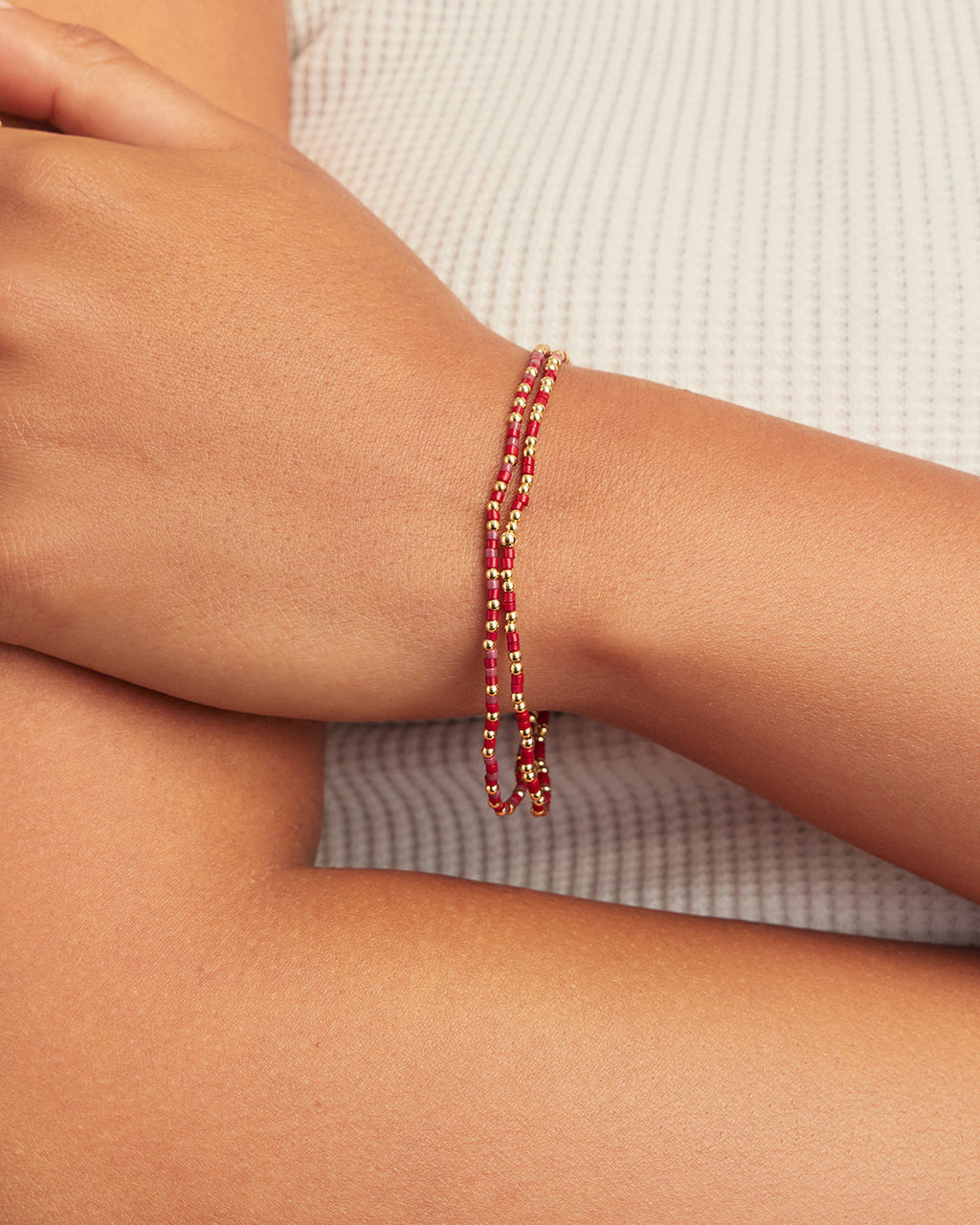 Scout Beaded Bracelet || option::18K Gold Plated, Maroon
