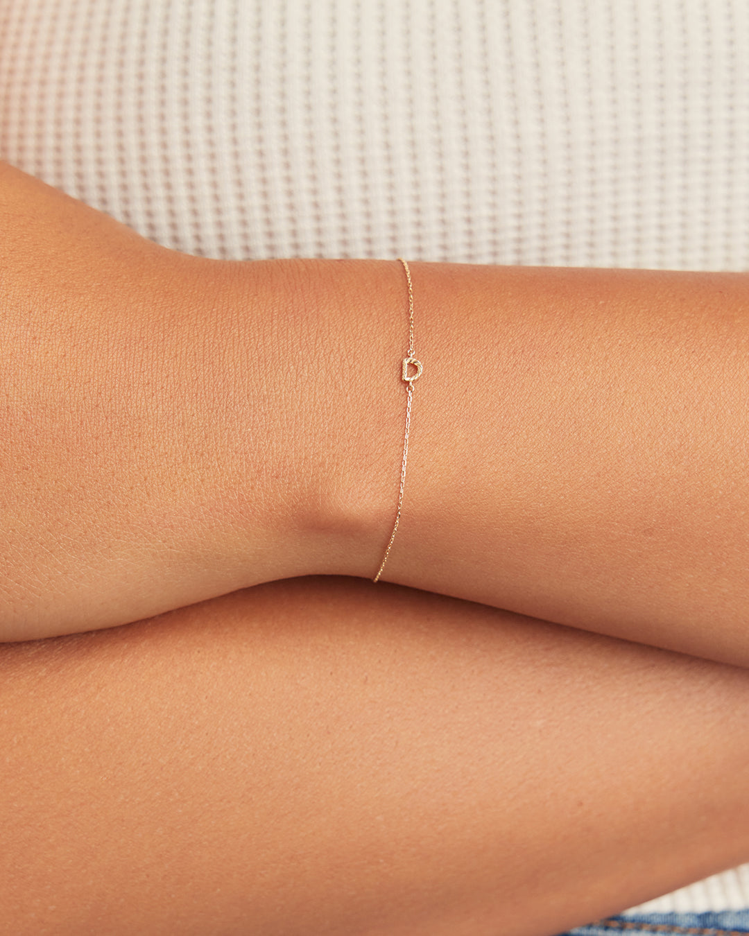 14k Gold Crew Alphabet Bracelet || option::14K Solid Gold, D