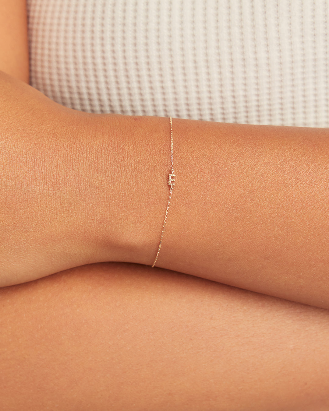 14k Gold Crew Alphabet Bracelet || option::14K Solid Gold, E