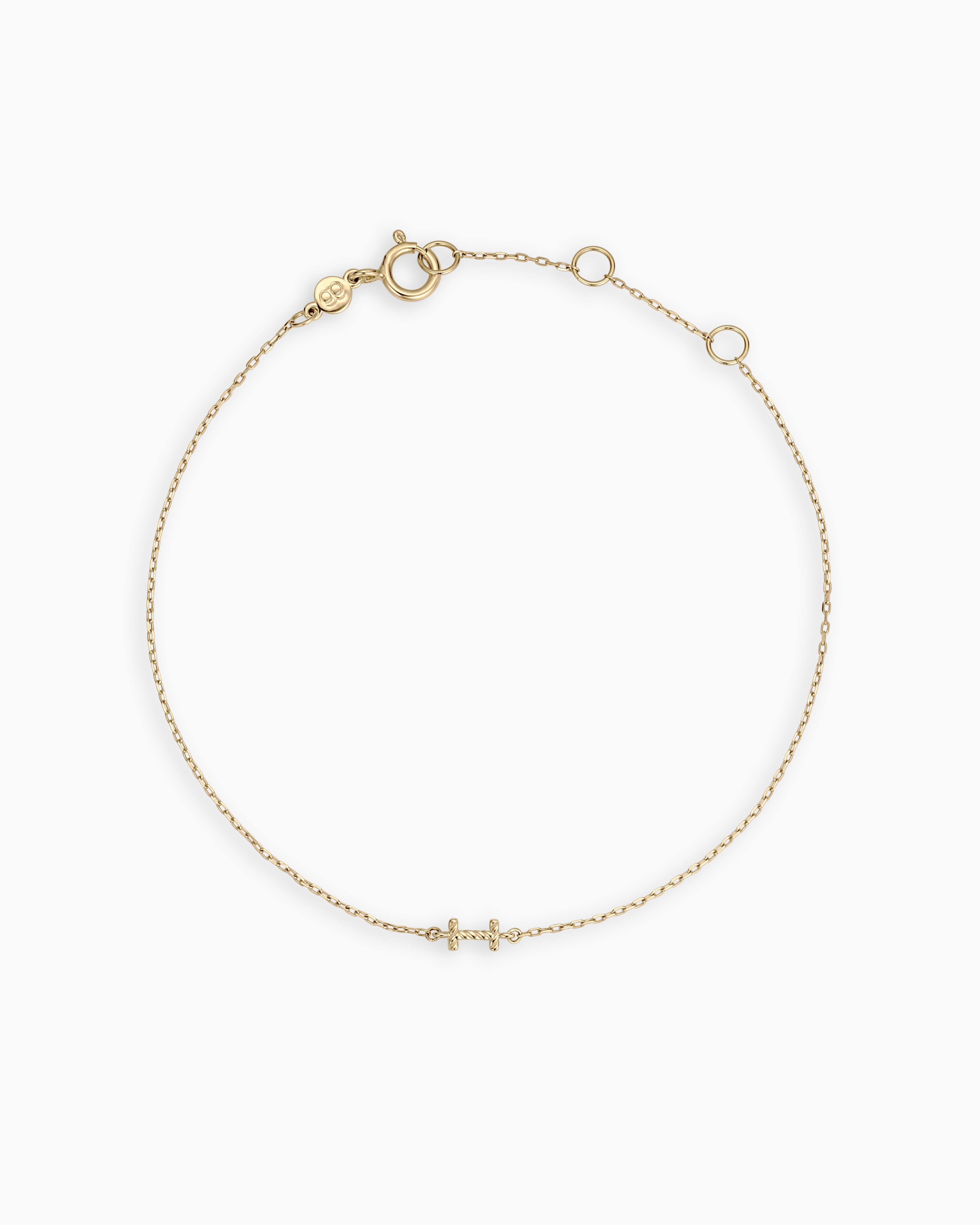 14k Gold Crew Alphabet Bracelet || option::14K Solid Gold, I