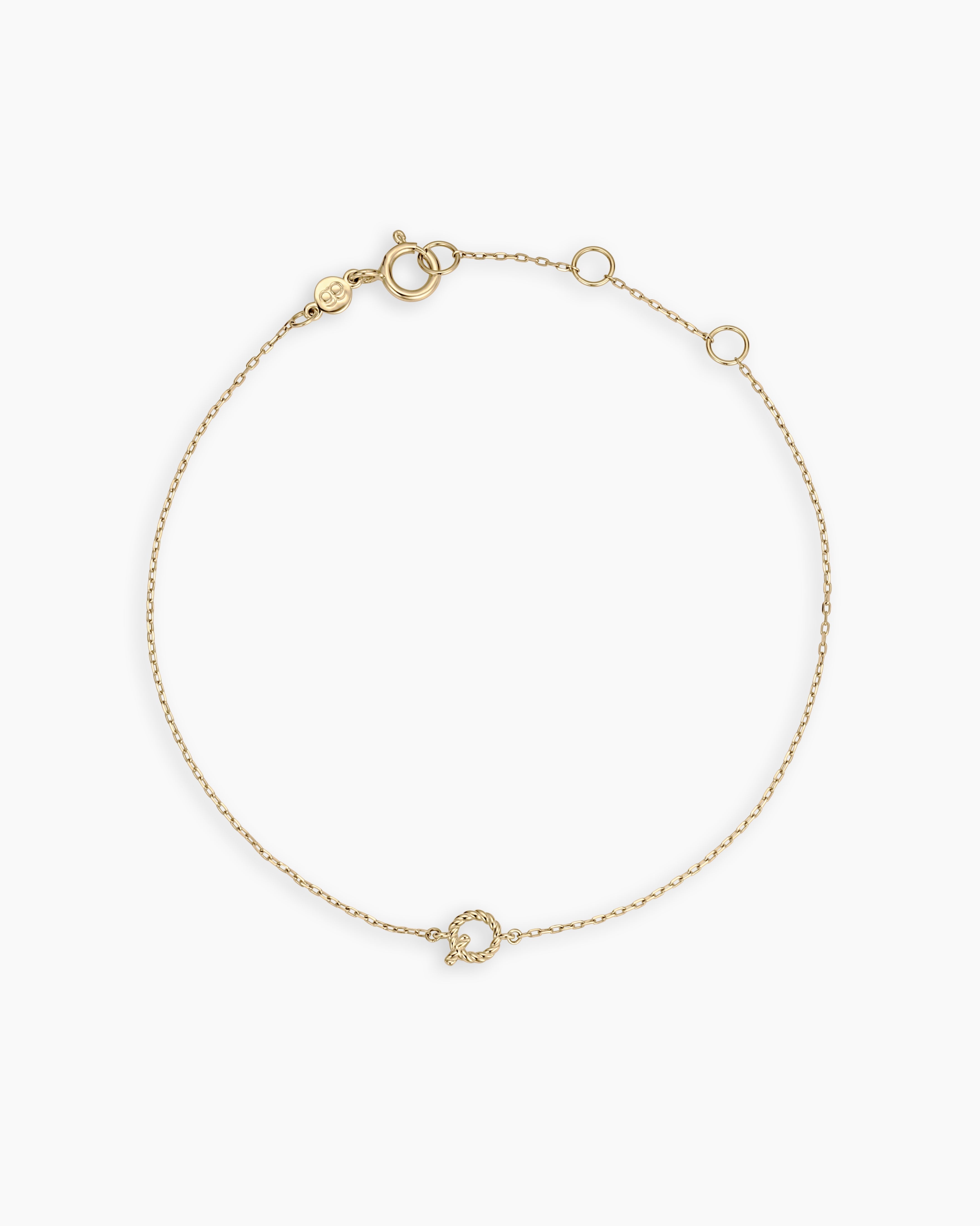 14k Gold Crew Alphabet Bracelet || option::14K Solid Gold, Q