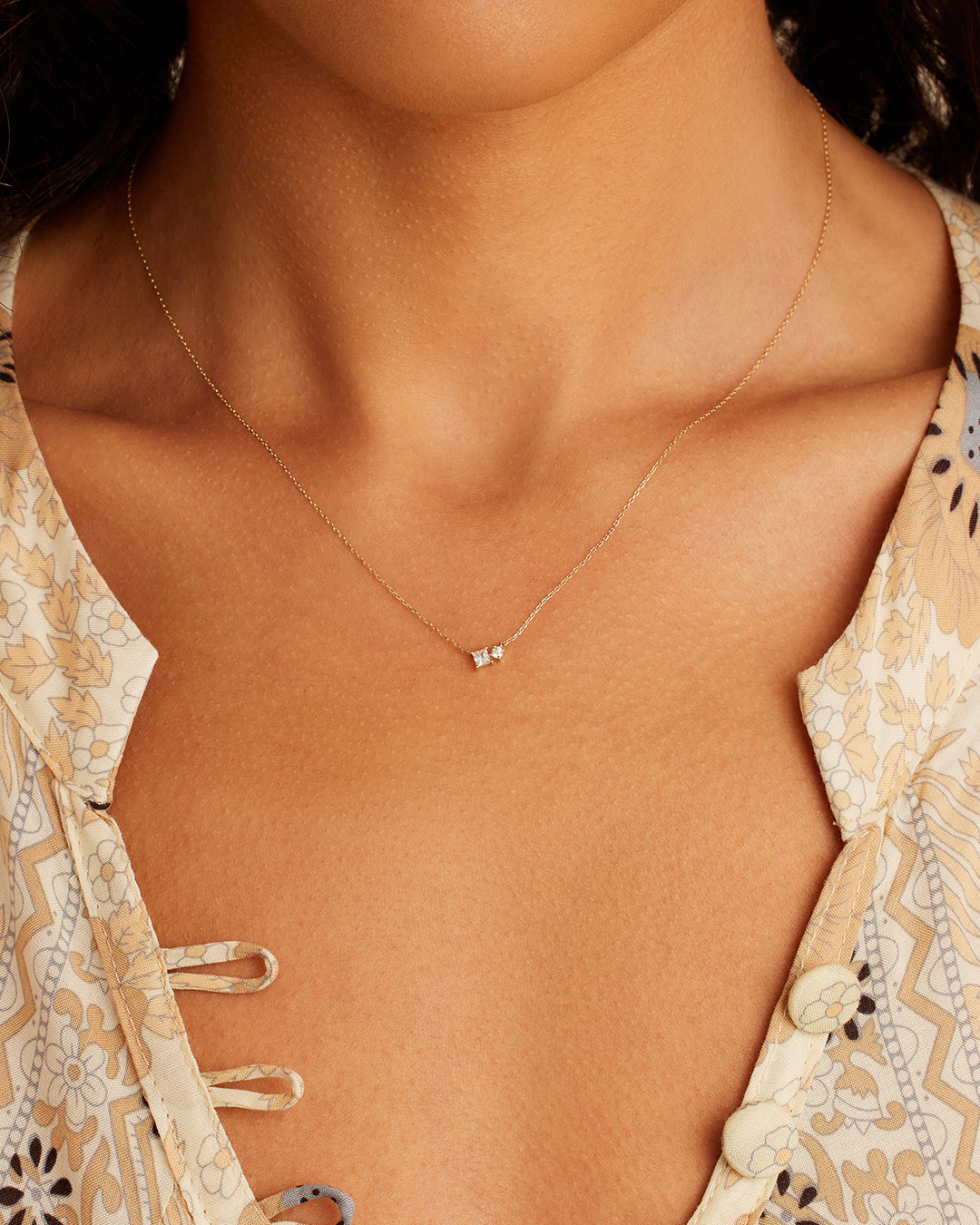 Diamond and White Sapphire Necklace || option::14K Solid Gold