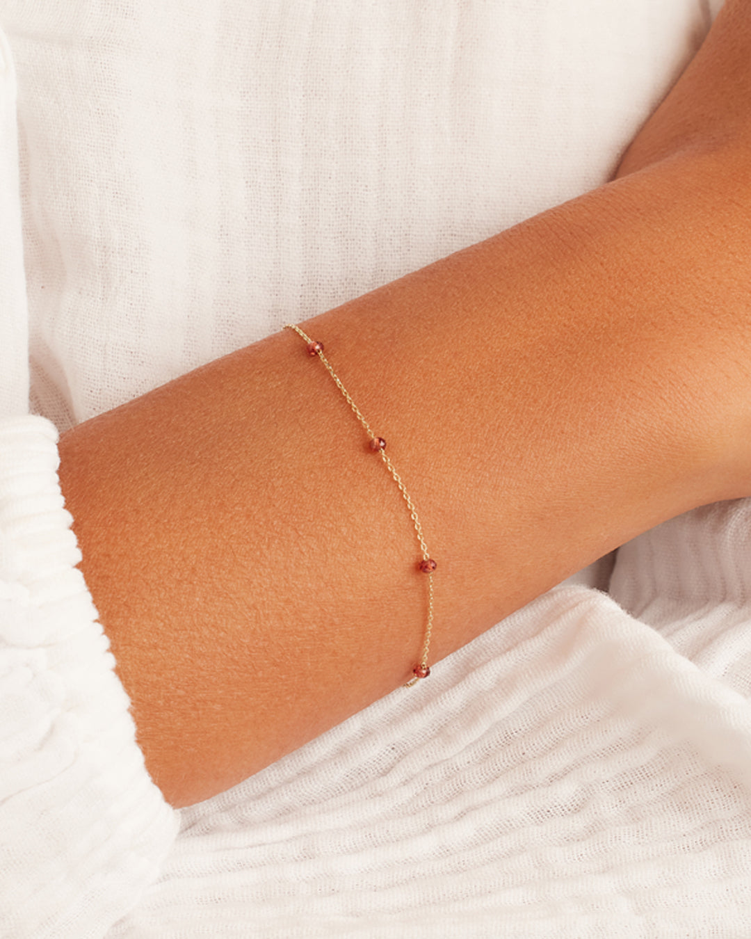 Garnet Newport Bracelet || option::14K Solid Gold, Garnet - January