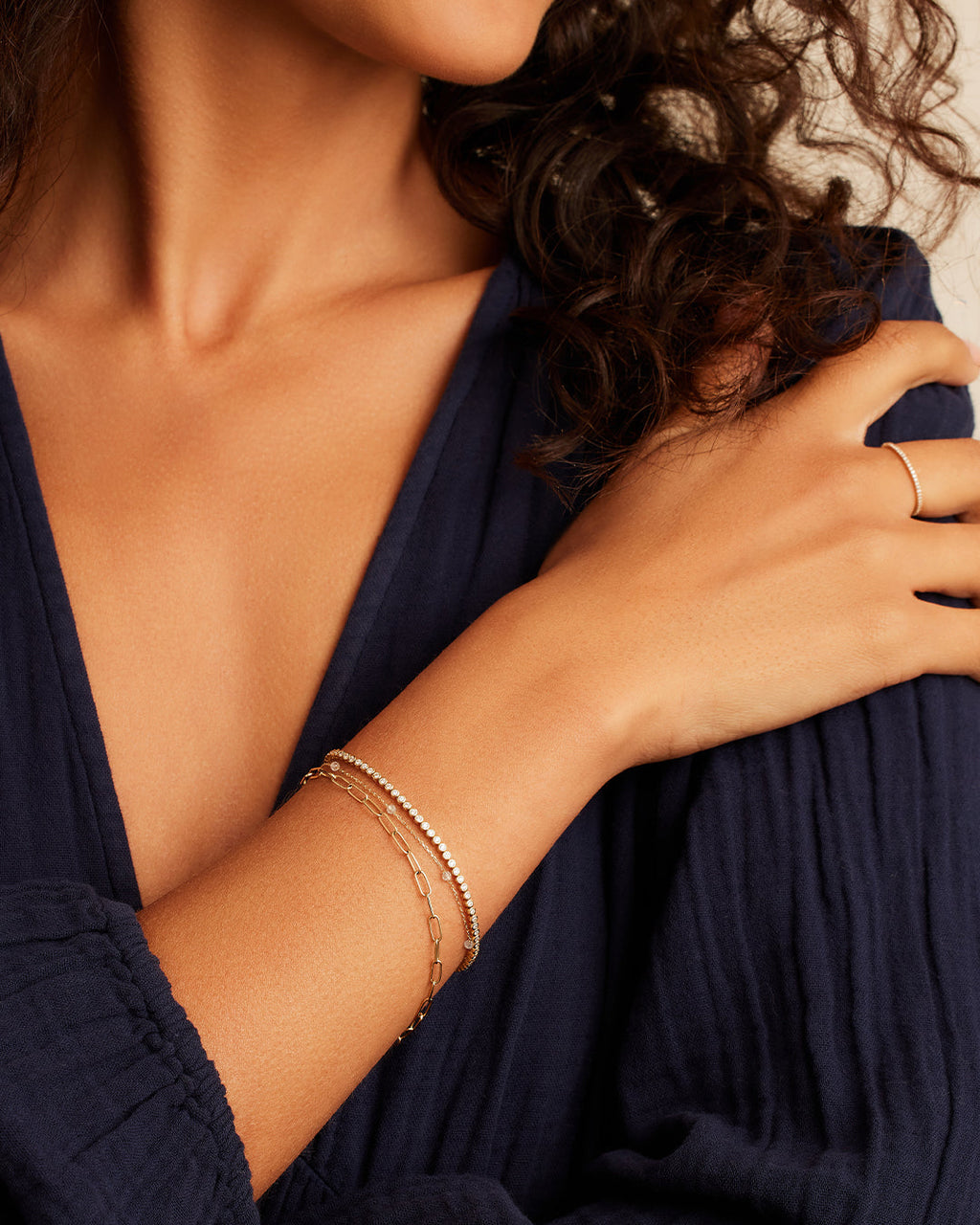 White TopazNewport Bracelet || option::14K Solid Gold, White Topaz - April