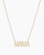 Woman wearing Mama Necklace || option::14K Solid Gold
