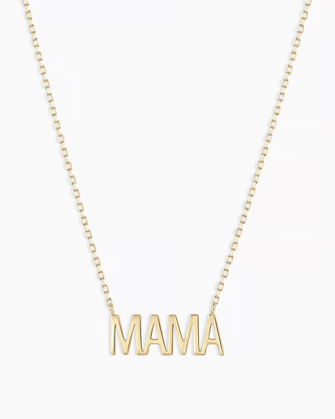 Woman wearing Mama Necklace || option::14K Solid Gold