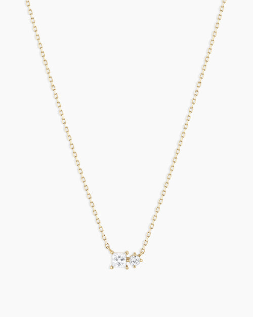 Diamond and White Sapphire Necklace || option::14K Solid Gold