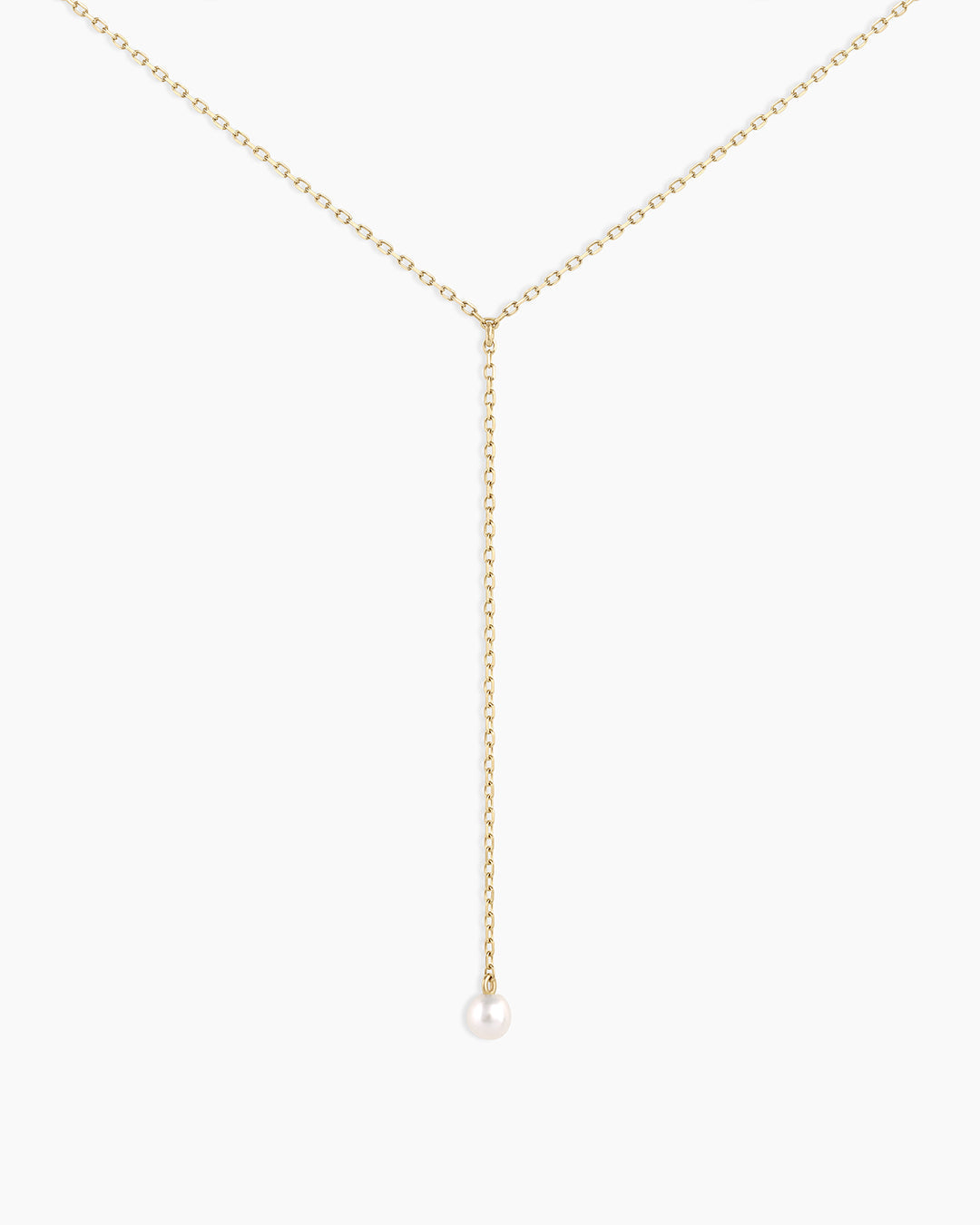 Pearl Lariat Necklace || option::14K Solid Gold
