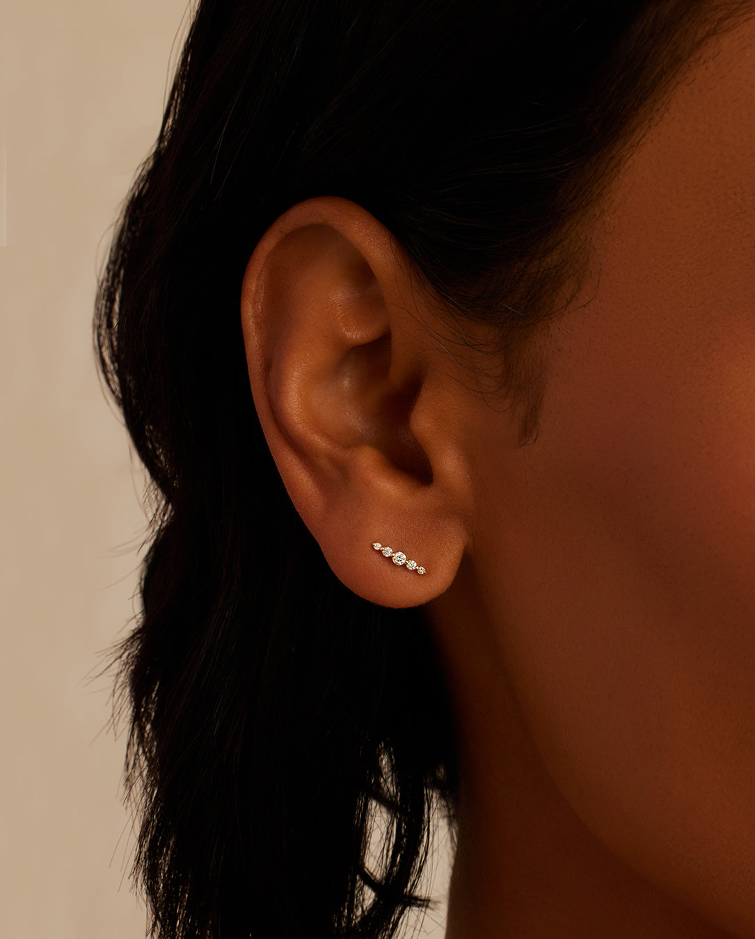 Elle Diamond Row Studs || option::14K Solid Gold