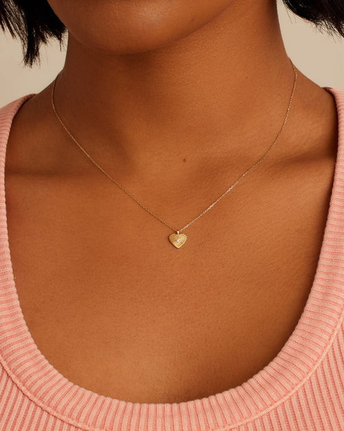 Diamond Vintage Heart Necklace || option::14K Solid Gold