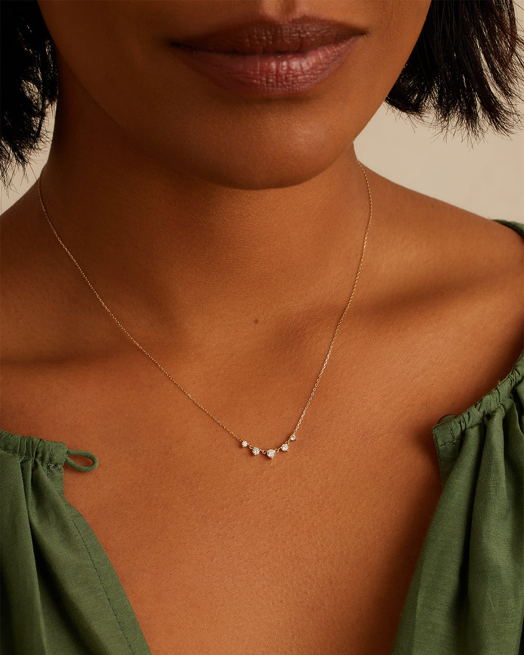 Elle Diamond Row Necklace || option::14K Solid Gold