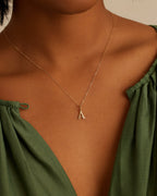 Diamond Vintage Alphabet Charm || option::14K Solid Gold, A