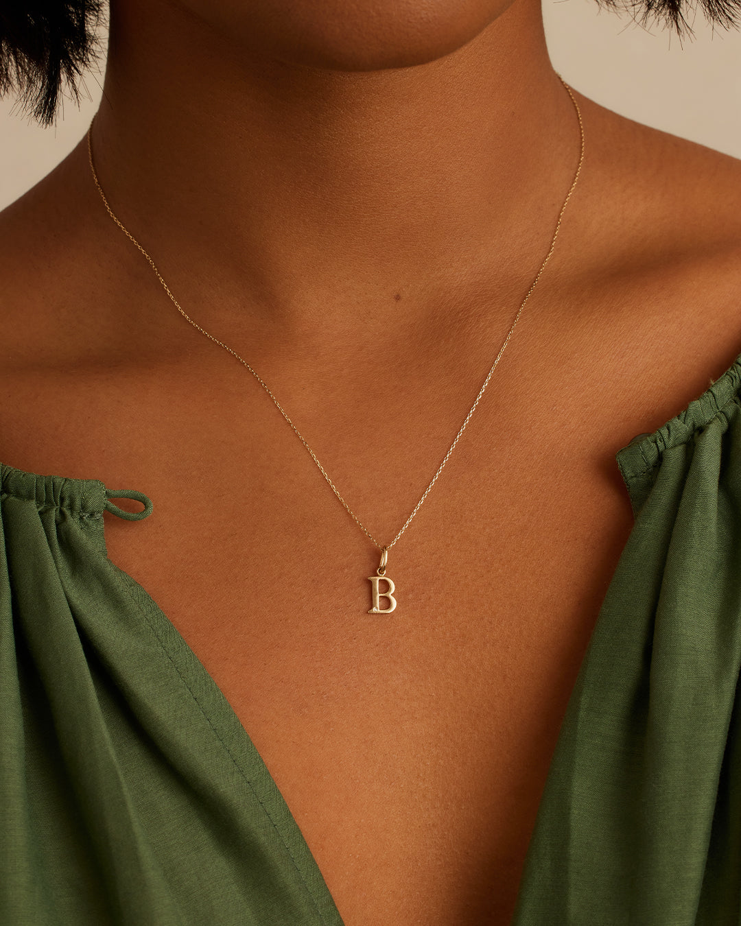 Diamond Vintage Alphabet Charm || option::14K Solid Gold, B
