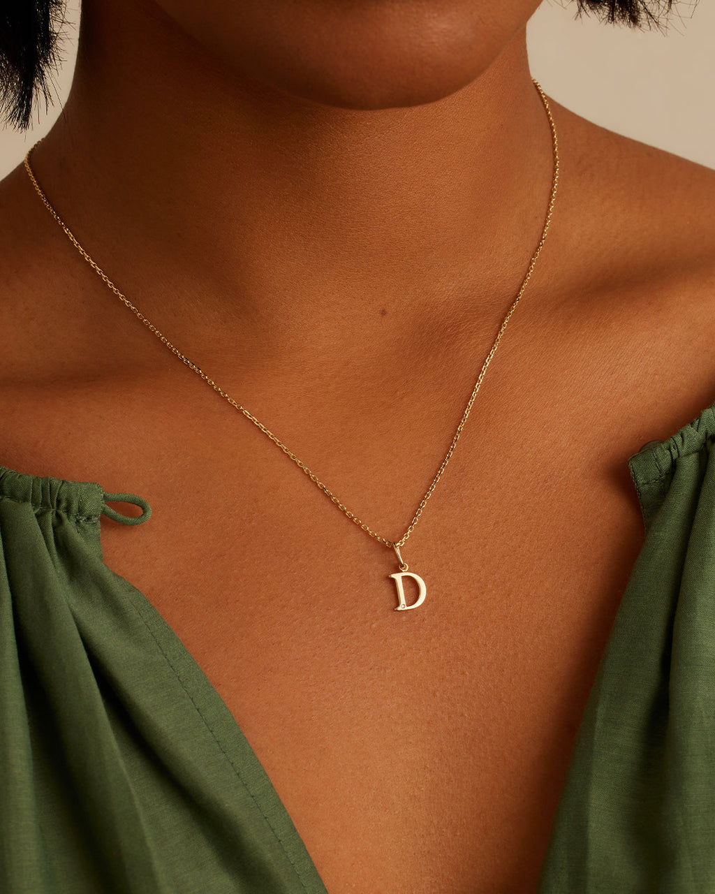 Diamond Vintage Alphabet Charm || option::14K Solid Gold, D
