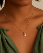 Diamond Vintage Alphabet Charm || option::14K Solid Gold, D