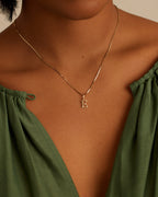 Diamond Vintage Alphabet Necklace || option::14K Solid Gold, E