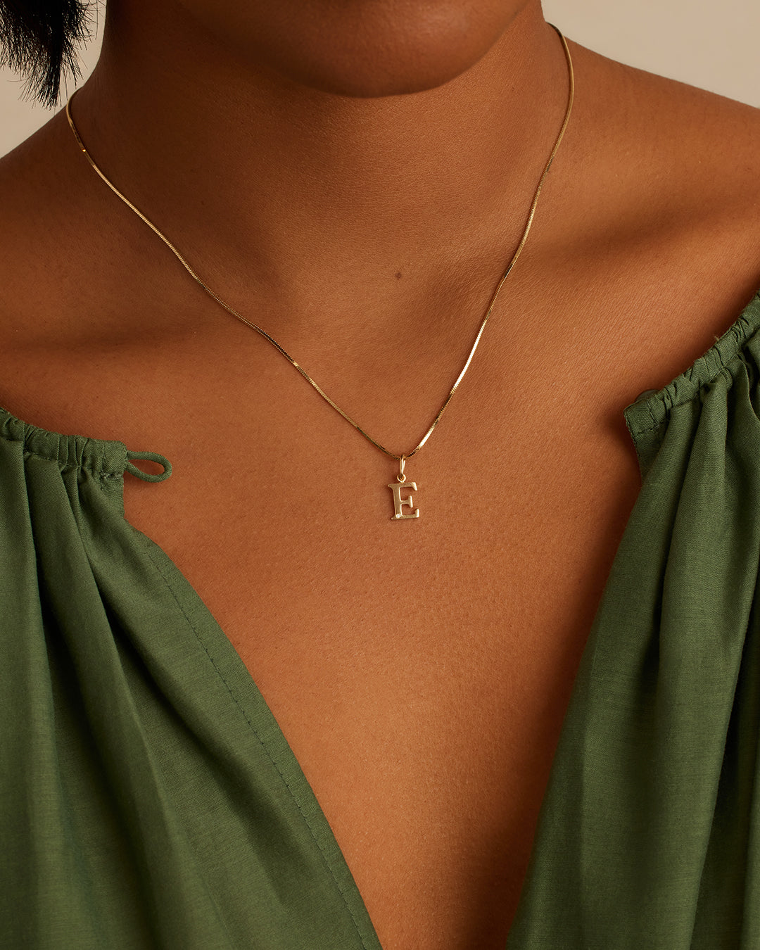 Diamond Vintage Alphabet Necklace || option::14K Solid Gold, E