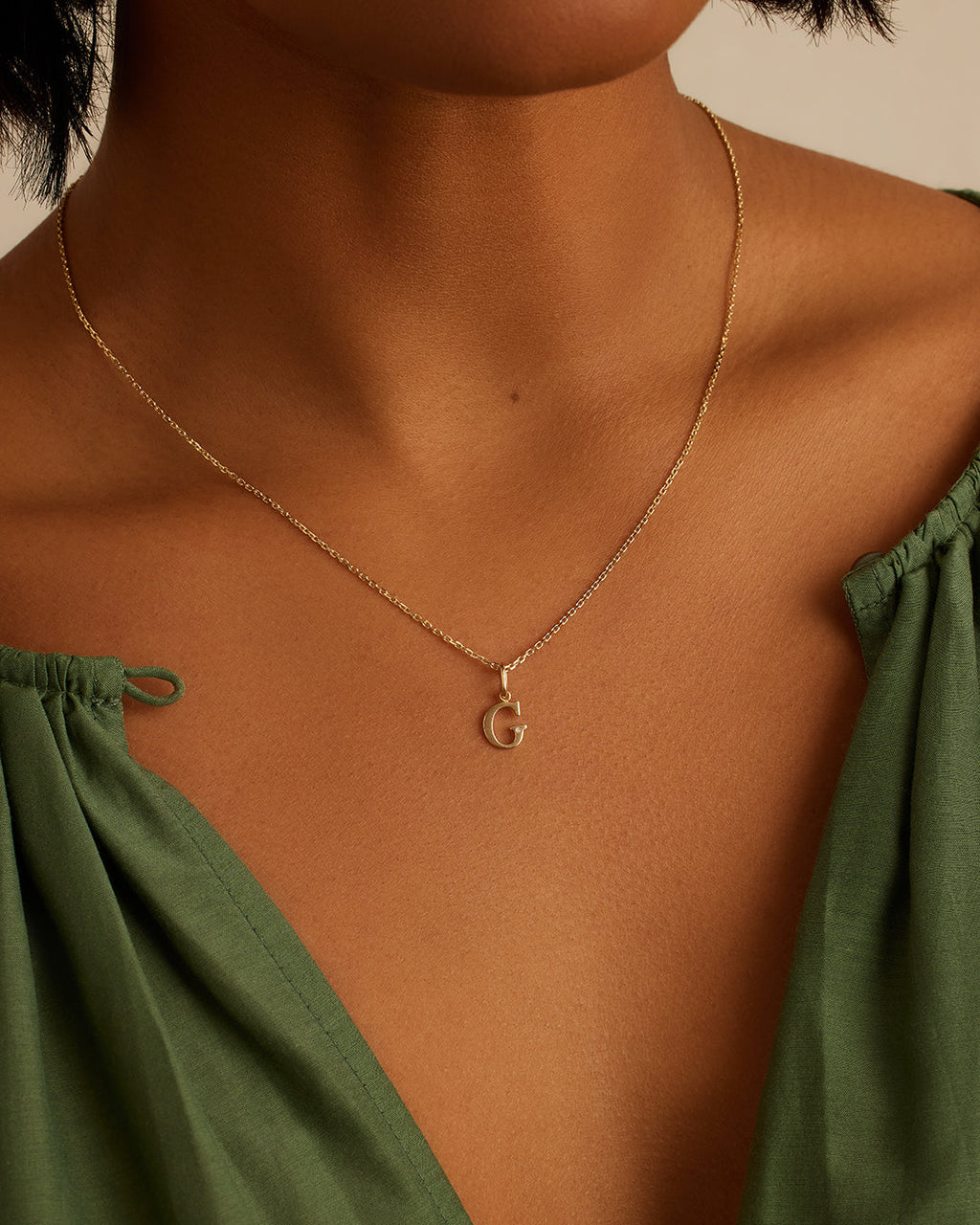 Diamond Vintage Alphabet Necklace || option::14K Solid Gold, G