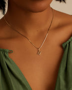 Diamond Vintage Alphabet Charm || option::14K Solid Gold, H