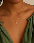 Diamond Vintage Alphabet Charm || option::14K Solid Gold, I