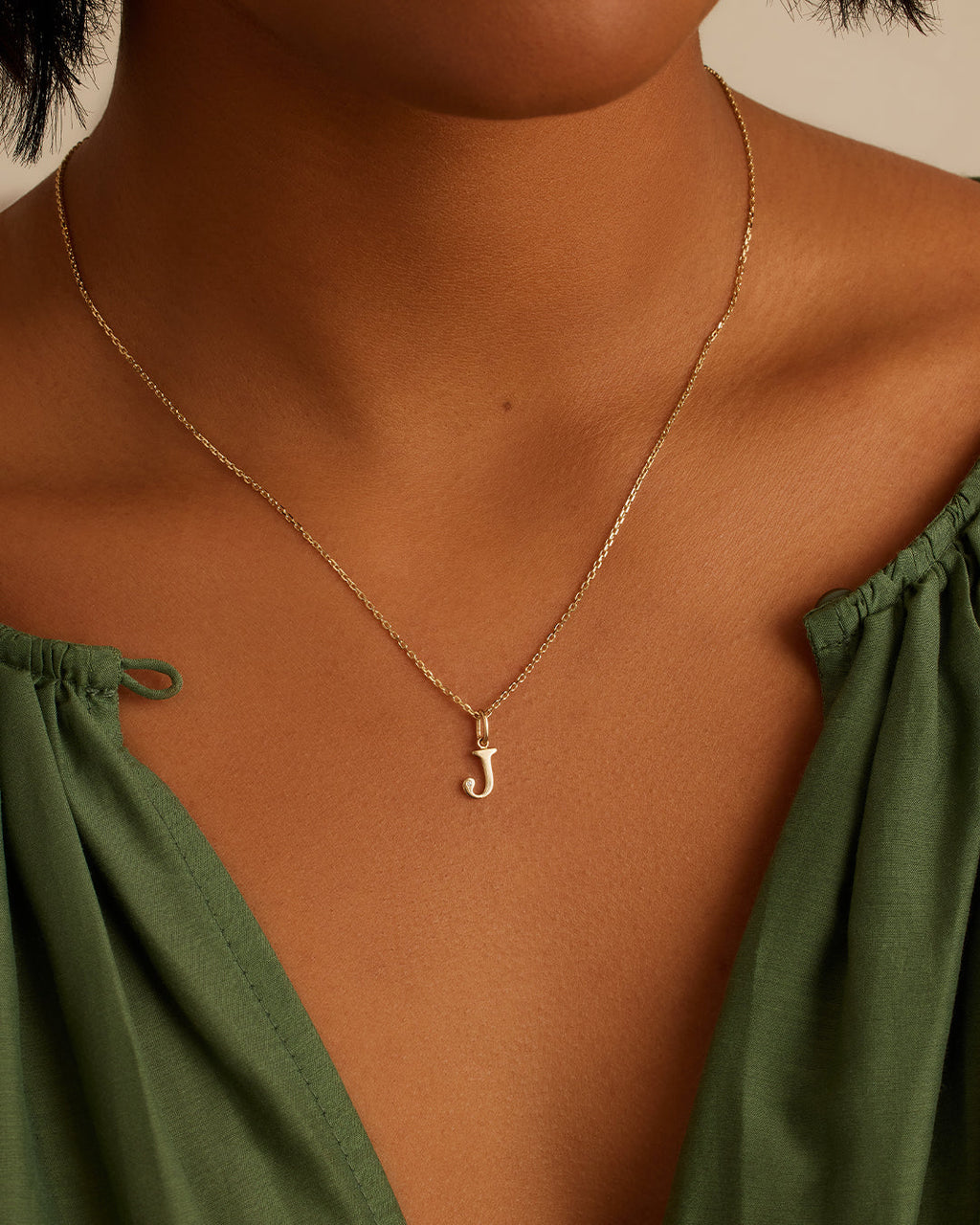 Diamond Vintage Alphabet Charm || option::14K Solid Gold, J