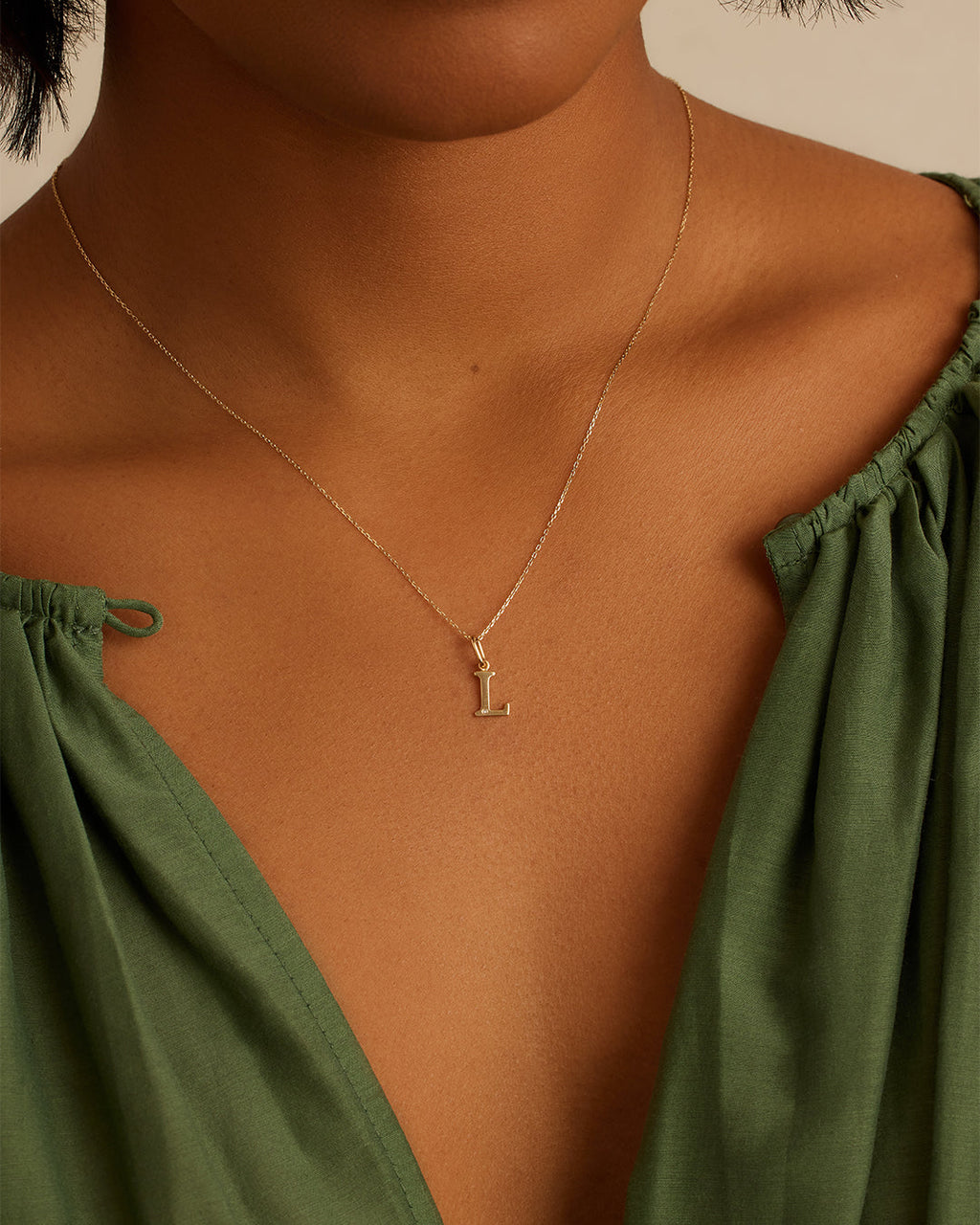Diamond Vintage Alphabet Charm || option::14K Solid Gold, L