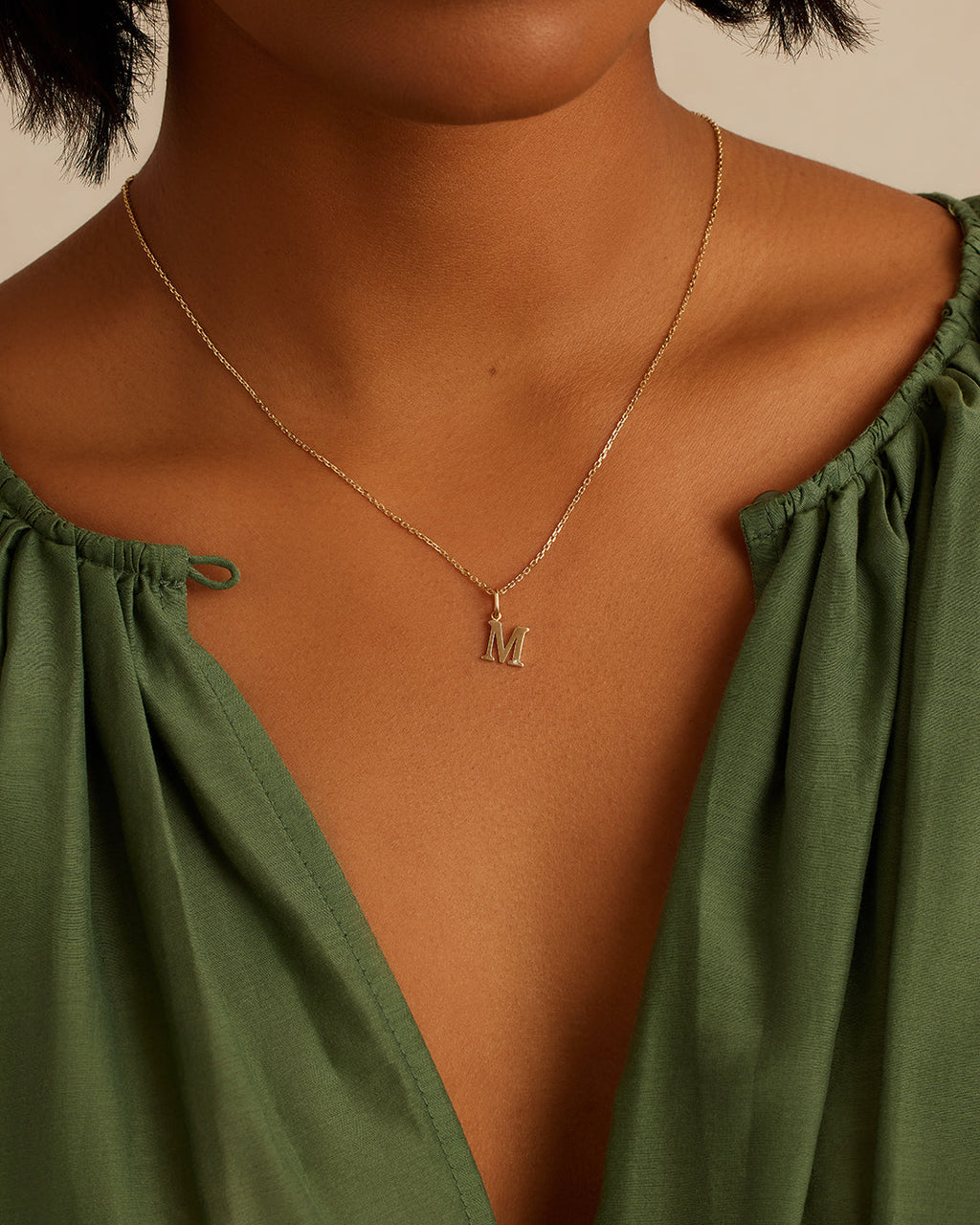 Diamond Vintage Alphabet Charm || option::14K Solid Gold, M