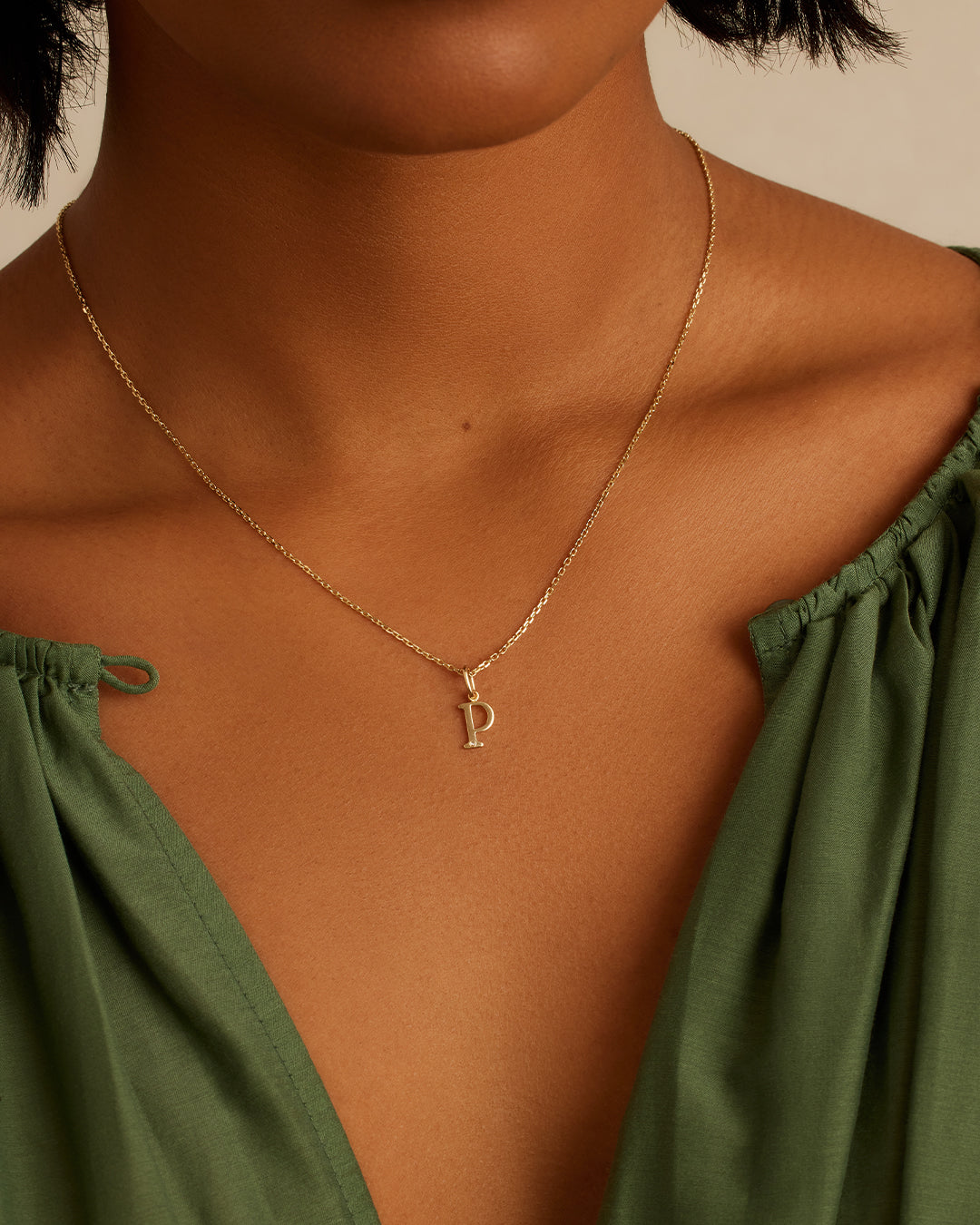 Diamond Vintage Alphabet Charm || option::14K Solid Gold, P