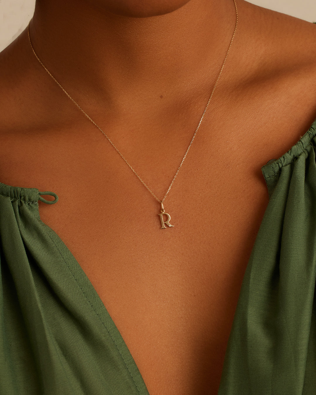 Diamond Vintage Alphabet Charm || option::14K Solid Gold, R