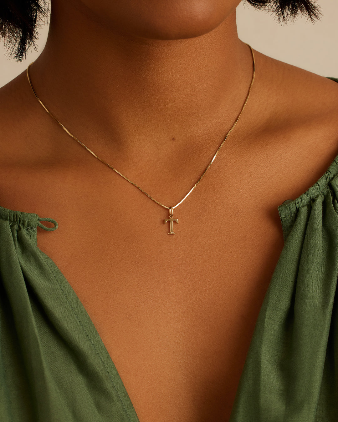 Diamond Vintage Alphabet Charm || option::14K Solid Gold, T