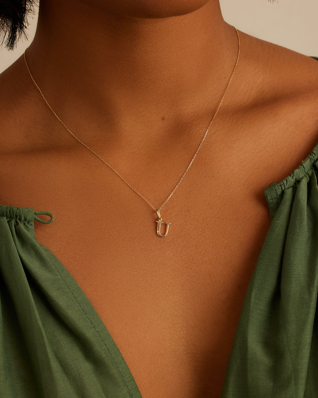 Diamond Vintage Alphabet Charm || option::14K Solid Gold, U
