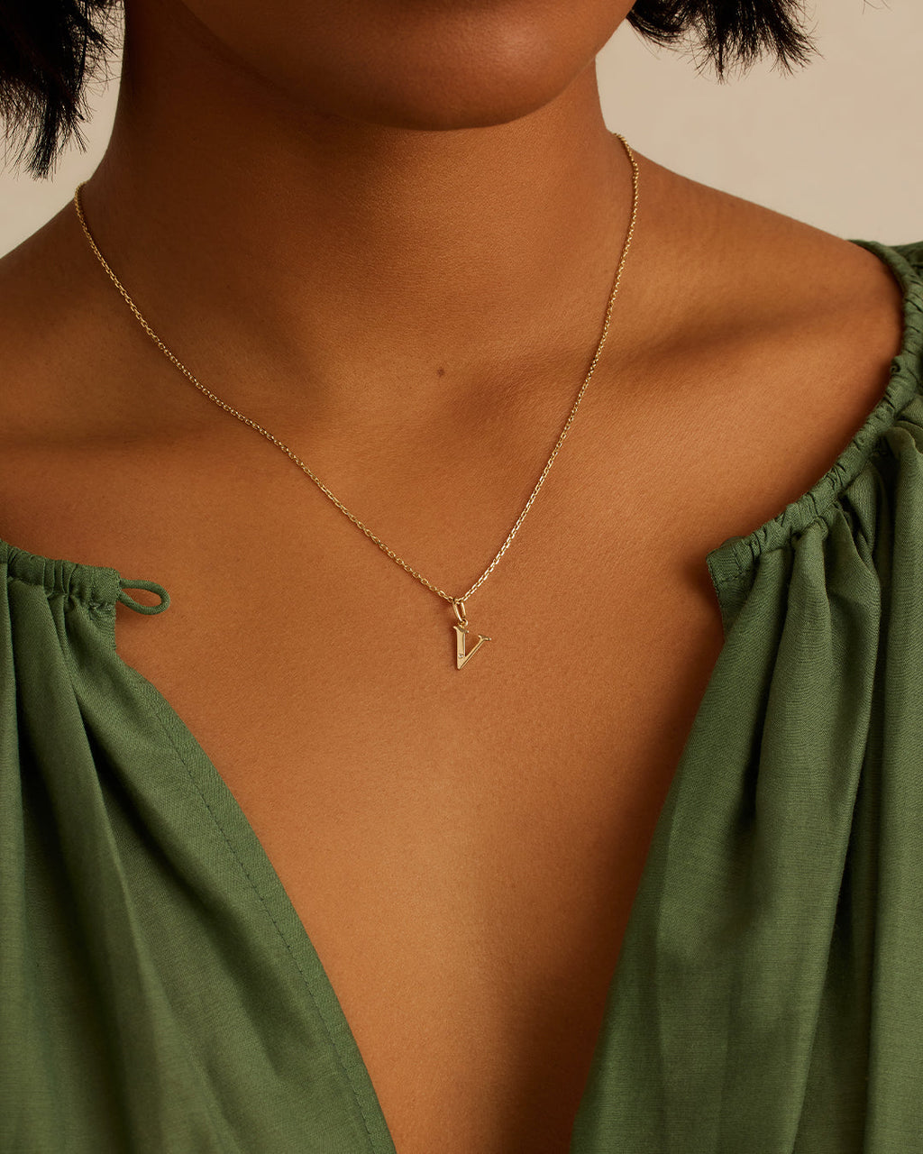 Diamond Vintage Alphabet Charm || option::14K Solid Gold, V