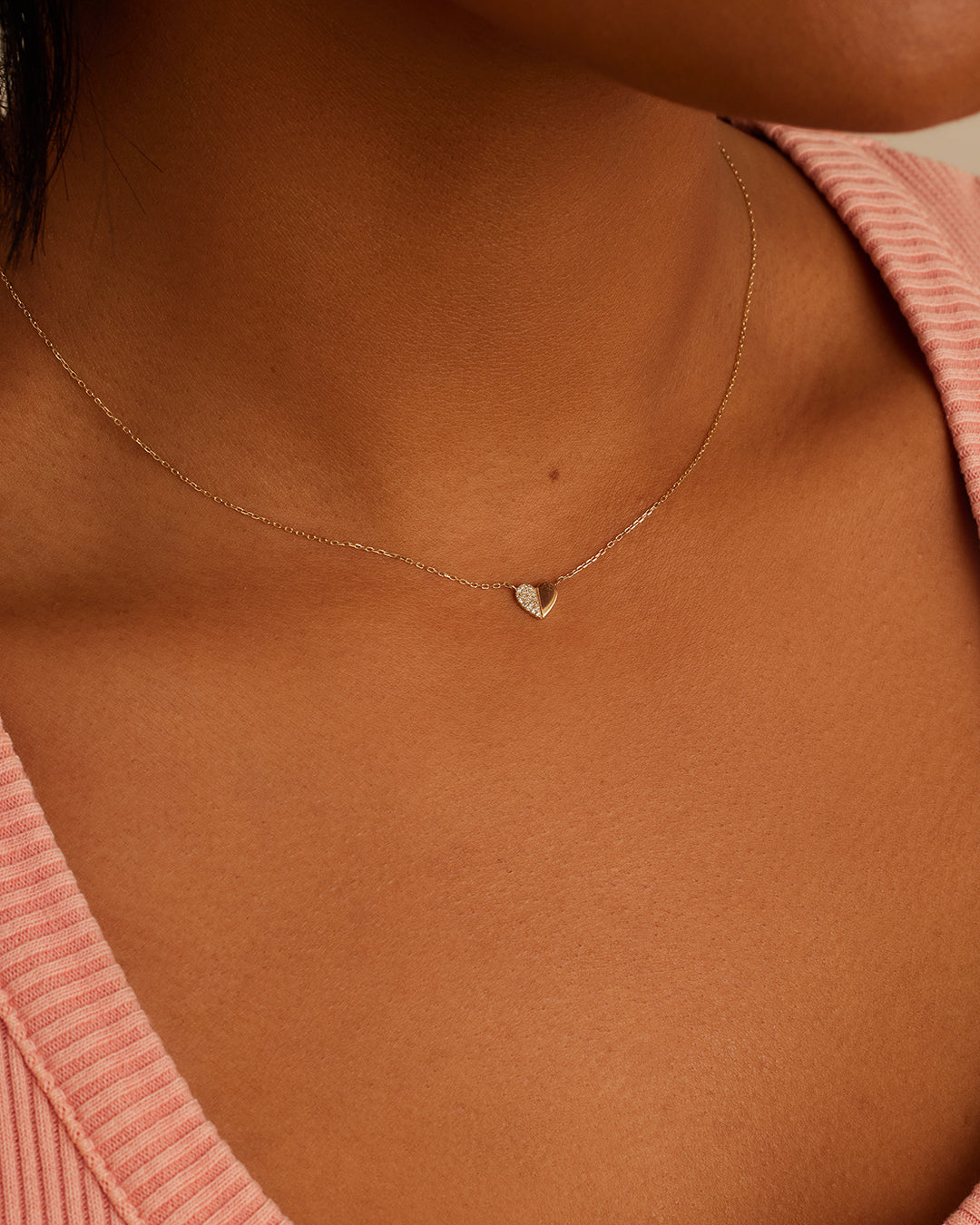 Diamond Bond Necklace || option::14K Solid Gold, Single - Diamonds Left