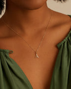 Diamond Vintage Alphabet Necklace || option::14K Solid Gold, W