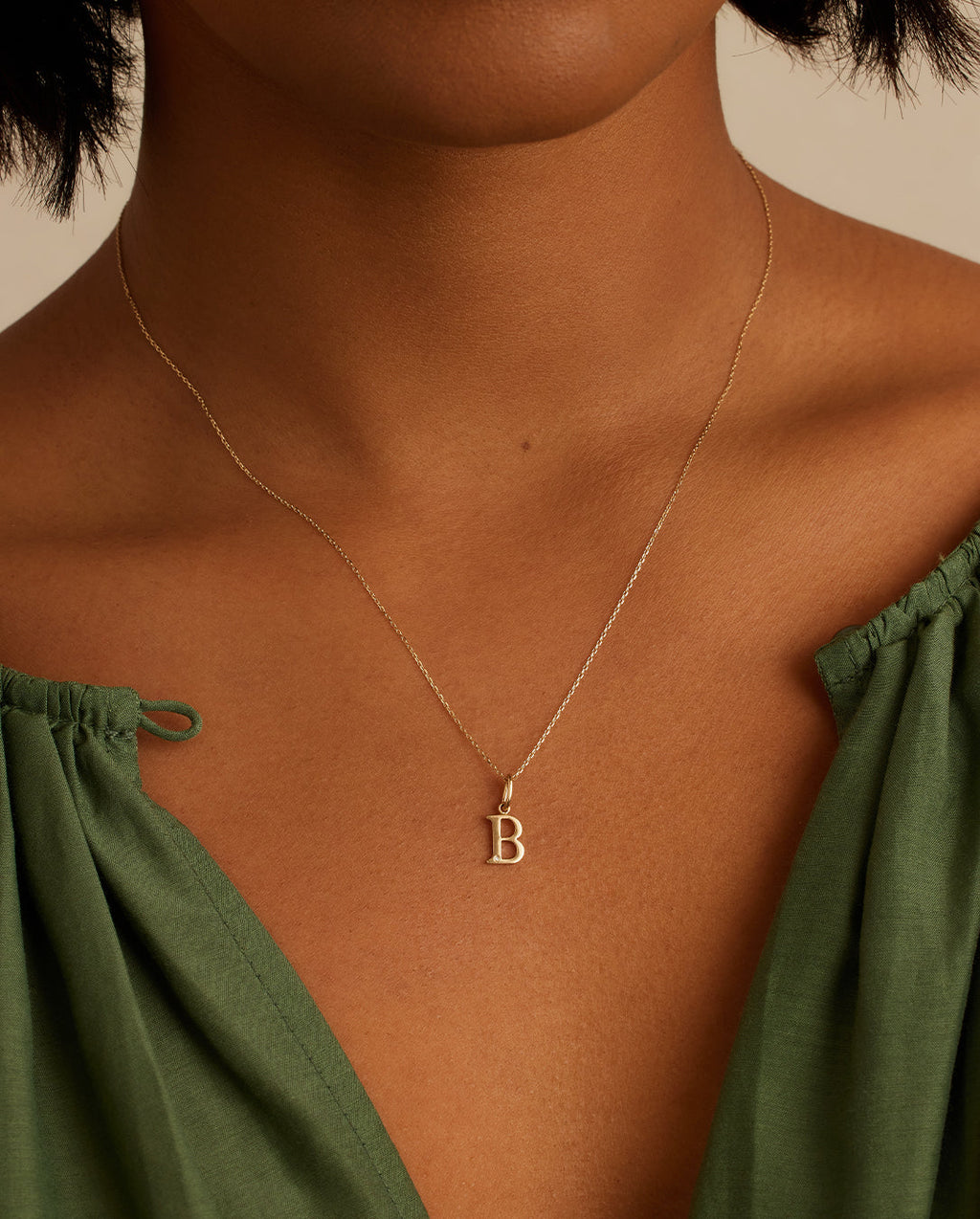 Diamond Vintage Alphabet Necklace || option::14K Solid Gold, B