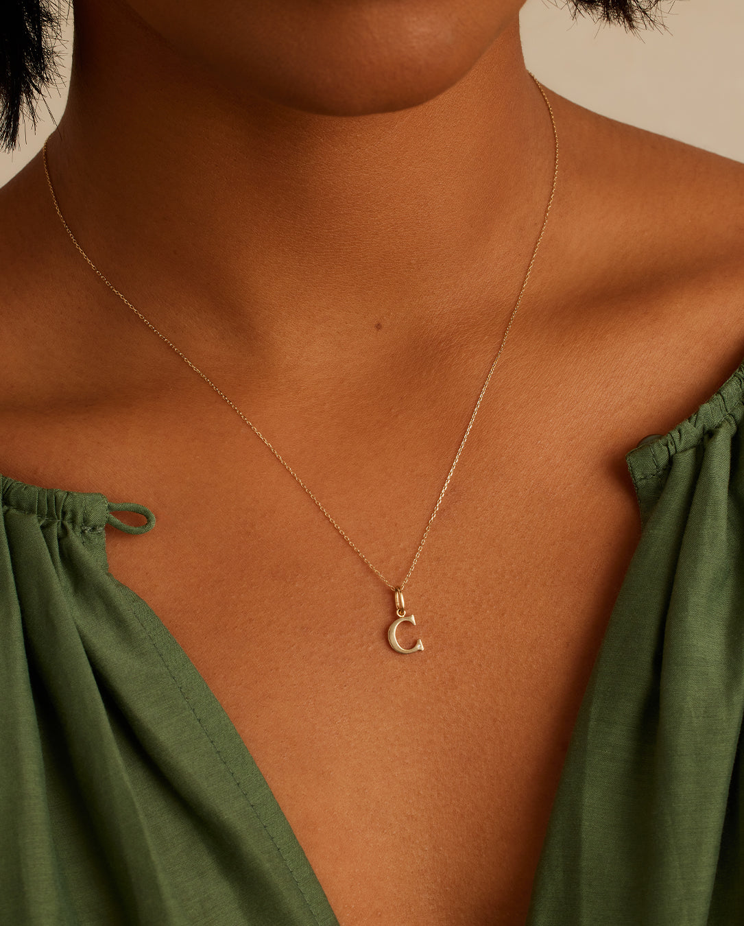 Diamond Vintage Alphabet Necklace || option::14K Solid Gold, C