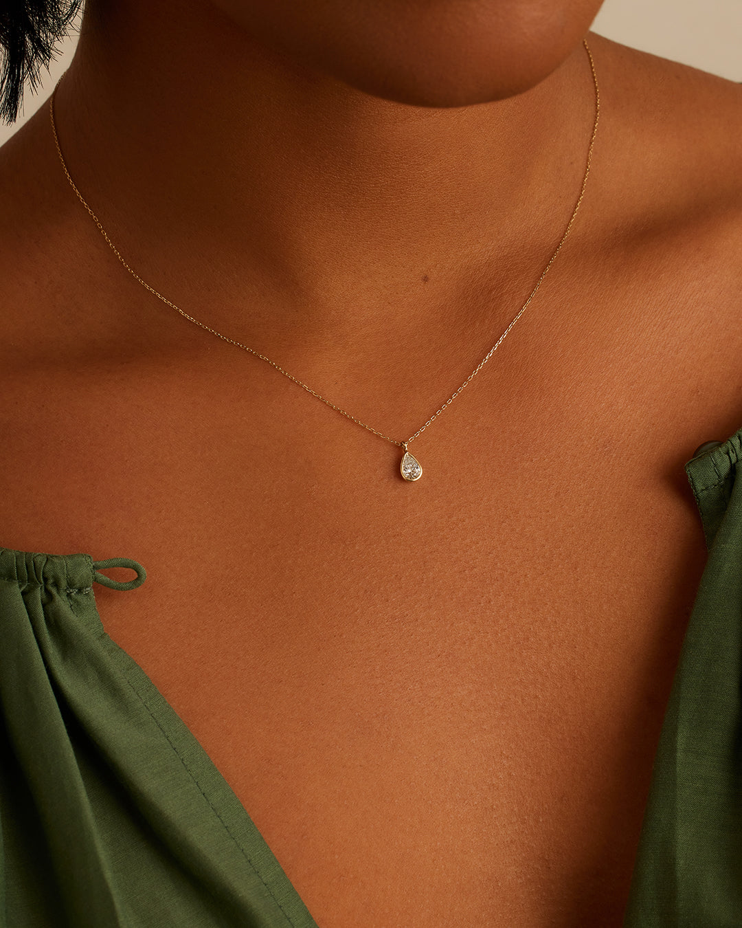 Classic Diamond Pear Necklace || option::14K Solid Gold